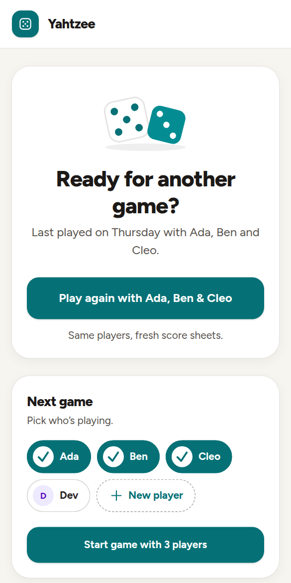 A screen shot of choosing the players for a new game